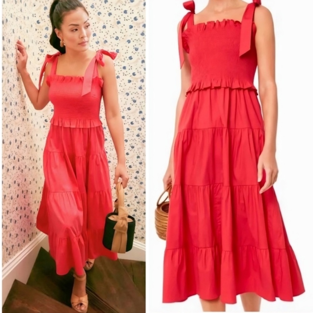 Tuckernuck Red Smock Dress with bows size small